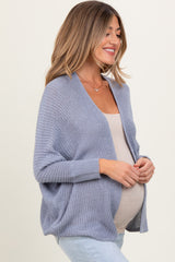 Blue Knit Open Front Maternity Cardigan