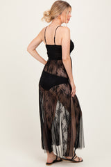 Black Sheer Floral Lace Maternity Photoshoot Dress