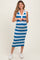 Blue Striped Knit Sleeveless Polo Maternity Midi Dress