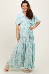 Sage Floral Short Sleep Deep V-Neck Tiered Maxi Dress