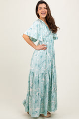 Sage Floral Short Sleep Deep V-Neck Tiered Maxi Dress