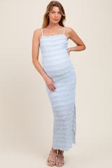 Light Blue Ruffle Tiered Fitted Maternity Maxi Dress