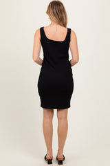 Black Sleeveless Textured Maternity Bodycon Dress