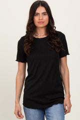 Black Ribbed Short Sleeve Maternity Top
