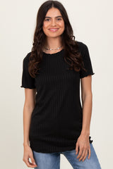 Black Ribbed Short Sleeve Top