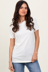 Ivory Ribbed Short Sleeve Maternity Top