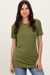 Olive Ribbed Short Sleeve Maternity Top