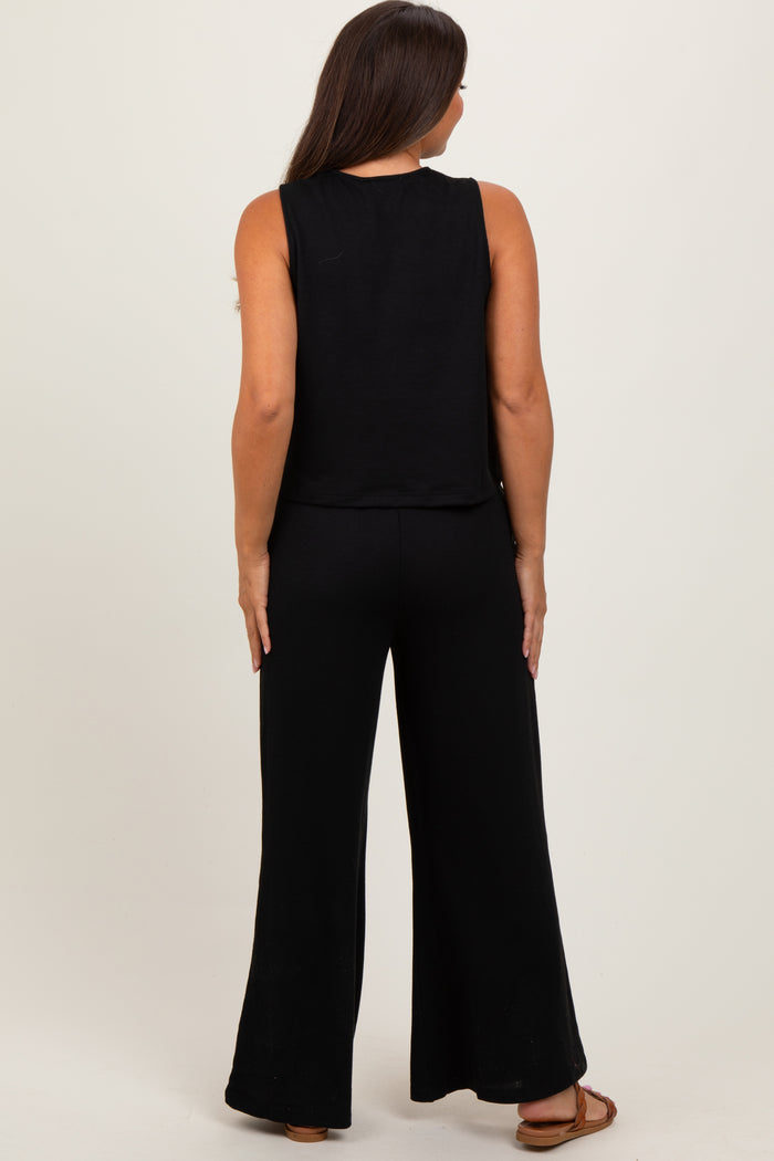 Black Sleeveless Top And Wide Leg Pants Maternity Set