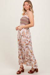 Ivory Paisley Shoulder Tie Smocked Maxi Dress