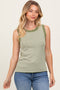 Olive Striped Knit Scallop Trim Sleeveless Top