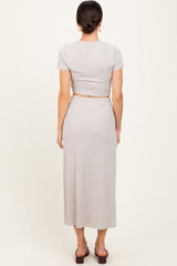 Light Taupe Ribbed Knit Crop Tee Maxi Skirt Set