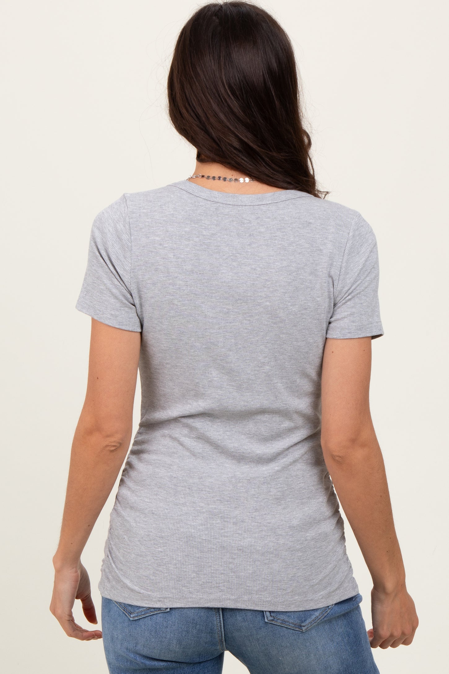 Heather Grey Ribbed Scoop Neck Short Sleeve Top