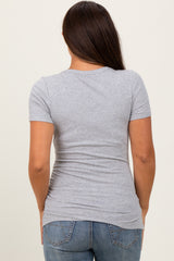 Heather Grey Ribbed Scoop Neck Short Sleeve Maternity Top