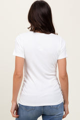 White Ribbed Scoop Neck Short Sleeve Top