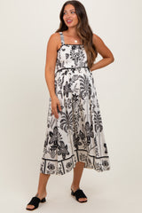 Black Floral Scallop Trim Maternity Midi Dress