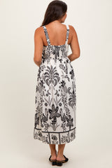 Black Floral Scallop Trim Maternity Midi Dress