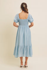 Light Blue Ruched Sweetheart Neck Tiered Midi Dress