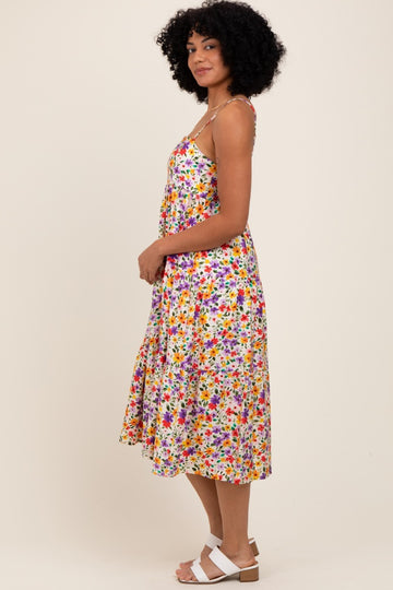 Ivory Floral Cami Strap Midi Dress