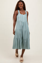 Light Olive Dot Stripe Tiered Midi Dress