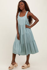 Light Olive Dot Stripe Tiered Midi Dress