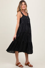 Black Dot Stripe Tiered Maternity Midi Dress