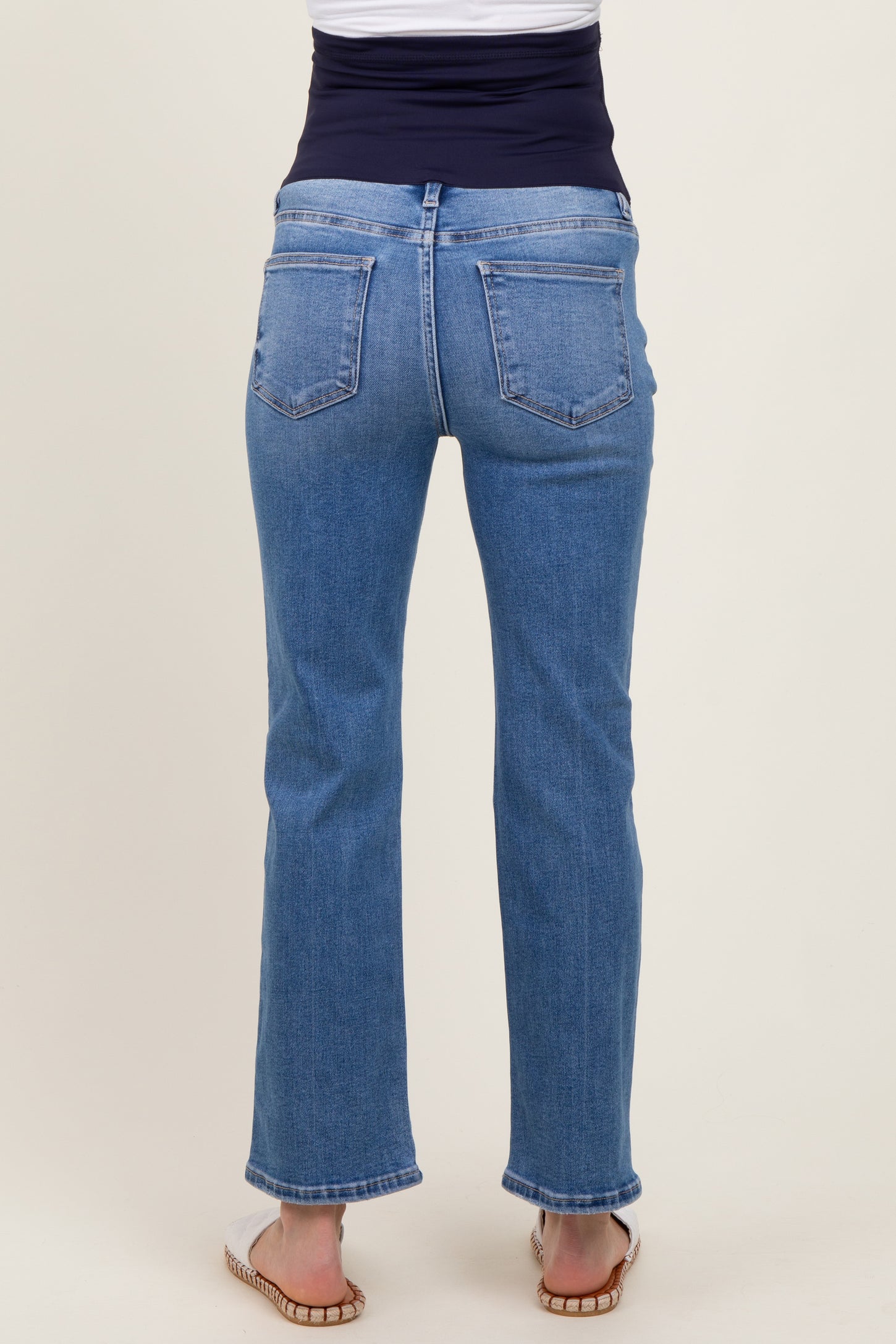Blue Cropped Straight Leg Maternity Jeans