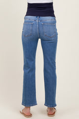 Blue Cropped Straight Leg Maternity Jeans