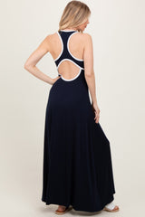 Navy Solid Open Back Sleeveless Maxi Dress