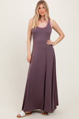 Purple Solid Open Back Sleeveless Maternity Maxi Dress