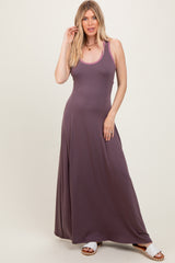 Purple Solid Open Back Sleeveless Maxi Dress