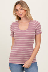 Lavender Cream Stripe Short Sleeve Round Neck Top