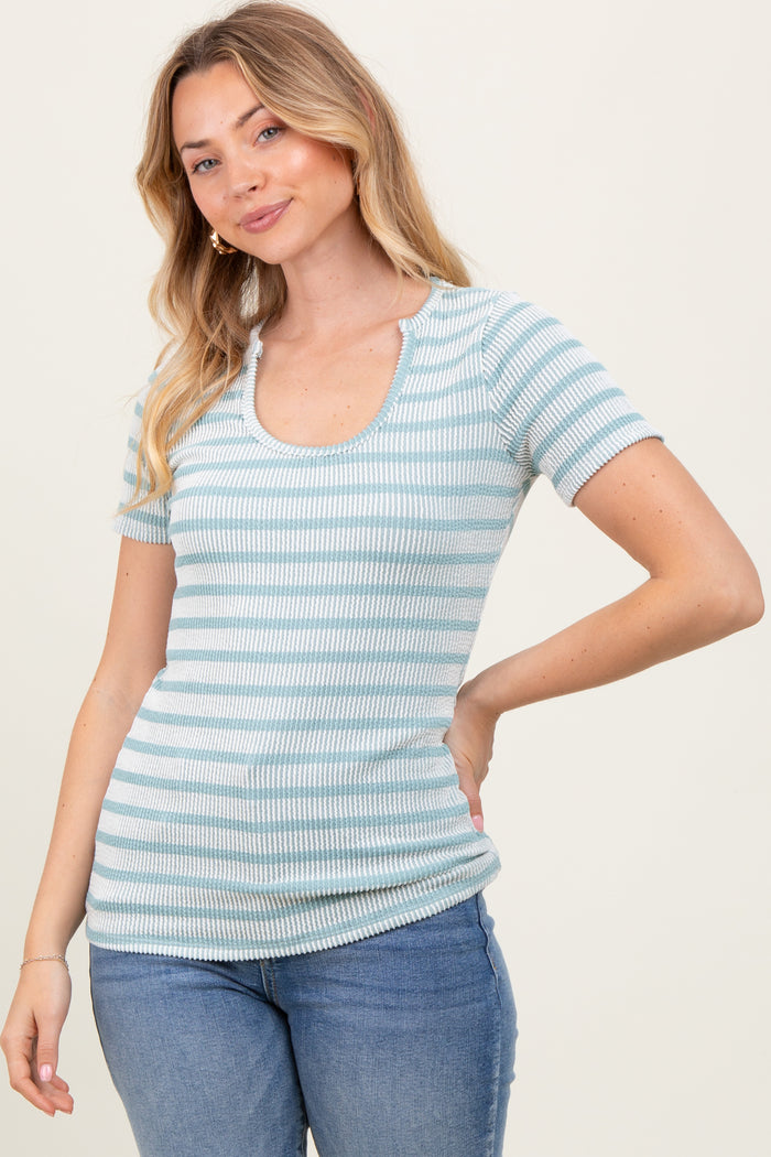 Light Blue Stripe Short Sleeve Round Neck Top