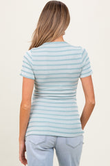 Light Blue Stripe Short Sleeve Round Neck Maternity Top