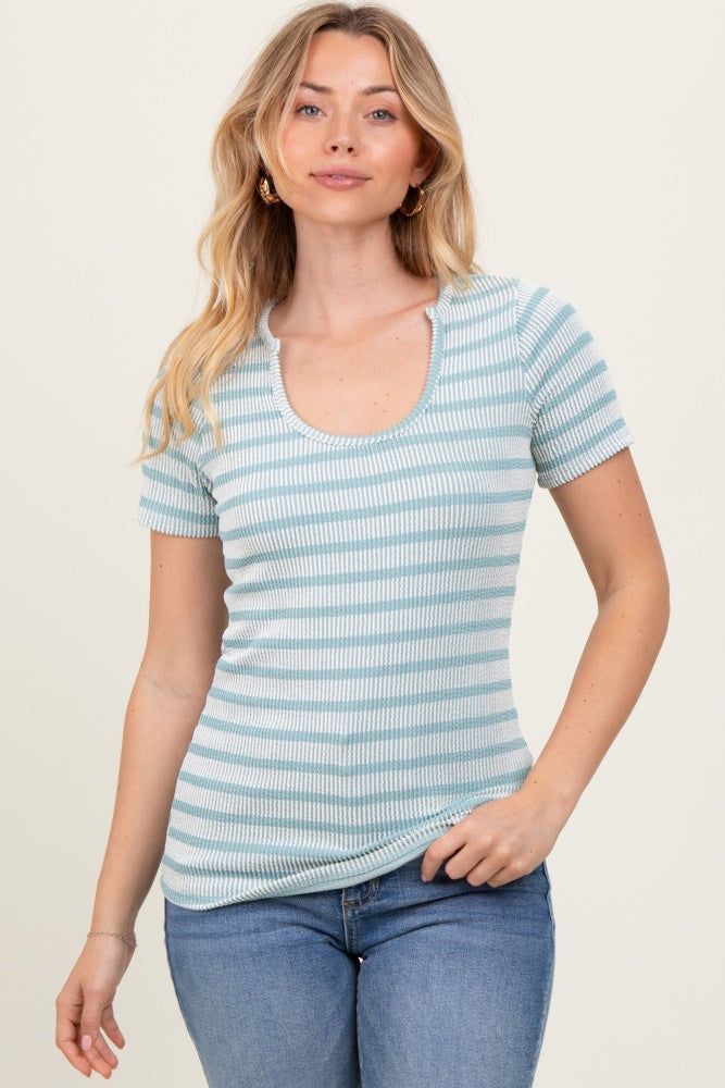 Light Blue Stripe Short Sleeve Round Neck Top