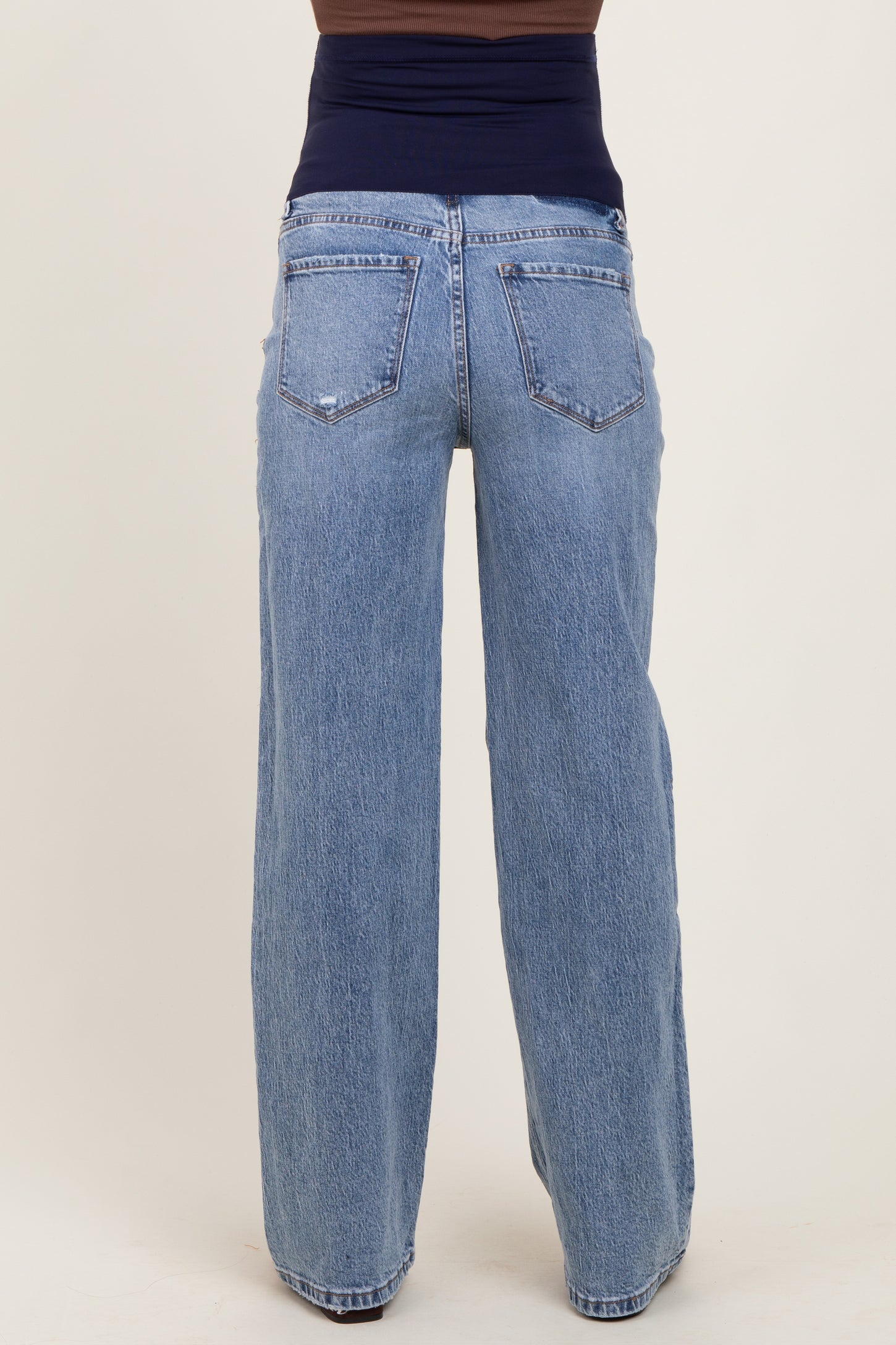 Blue Lightly Distressed Maternity Wide Leg Jeans