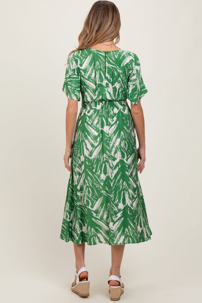 Green Brushstroke Print Cutout Maternity Midi Dress