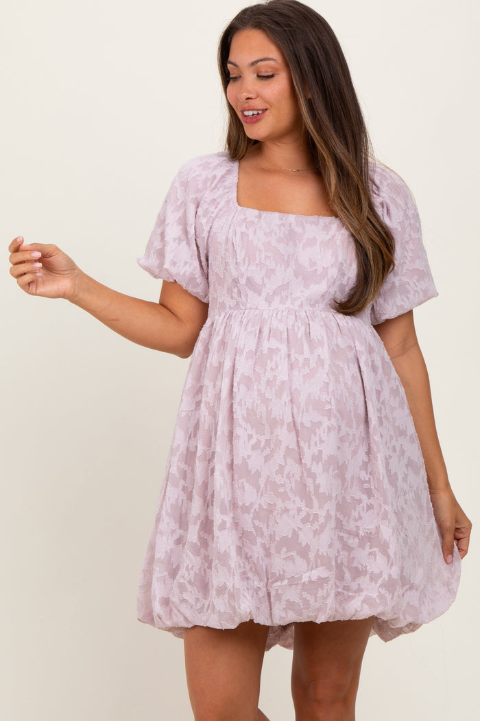 Lavender Chiffon Jacquard Print Square Neck Maternity Bubble Dress