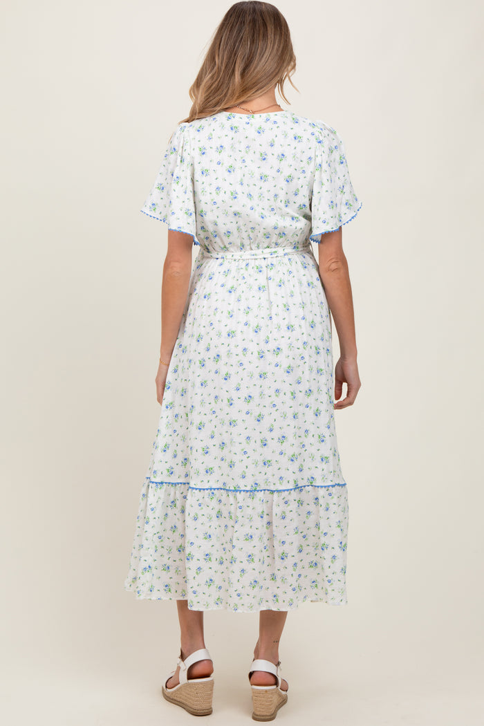 Ivory Floral Button Down Maternity Midi Dress