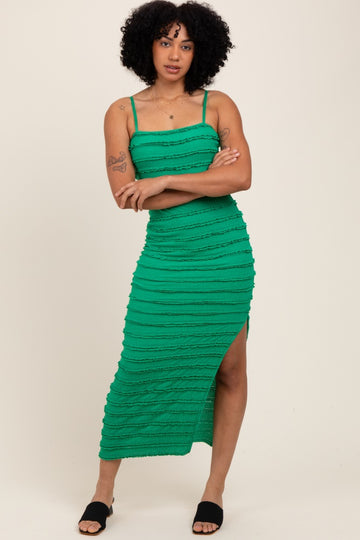 Green Ruffle Tiered Fitted Maxi Dress