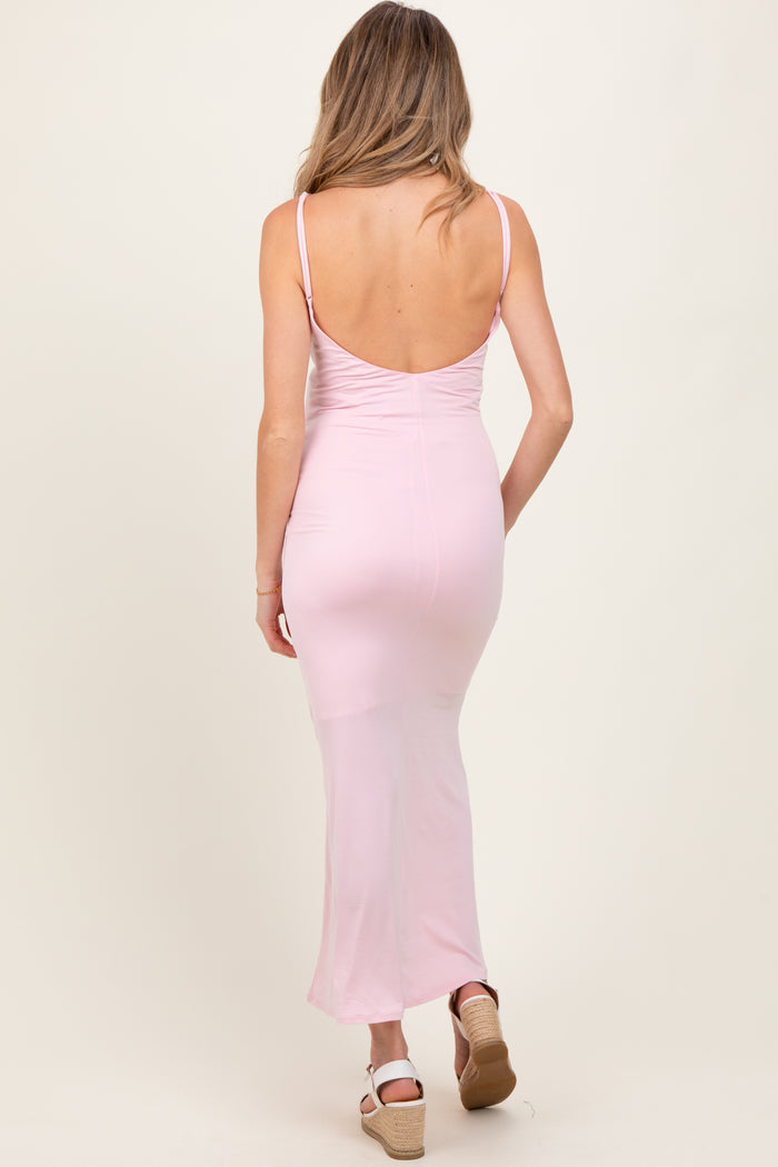 Light Pink Backless Fishtail Sleeveless Maternity Maxi Dress