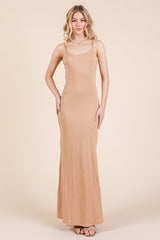 Beige Backless Fishtail Sleeveless Maxi Dress