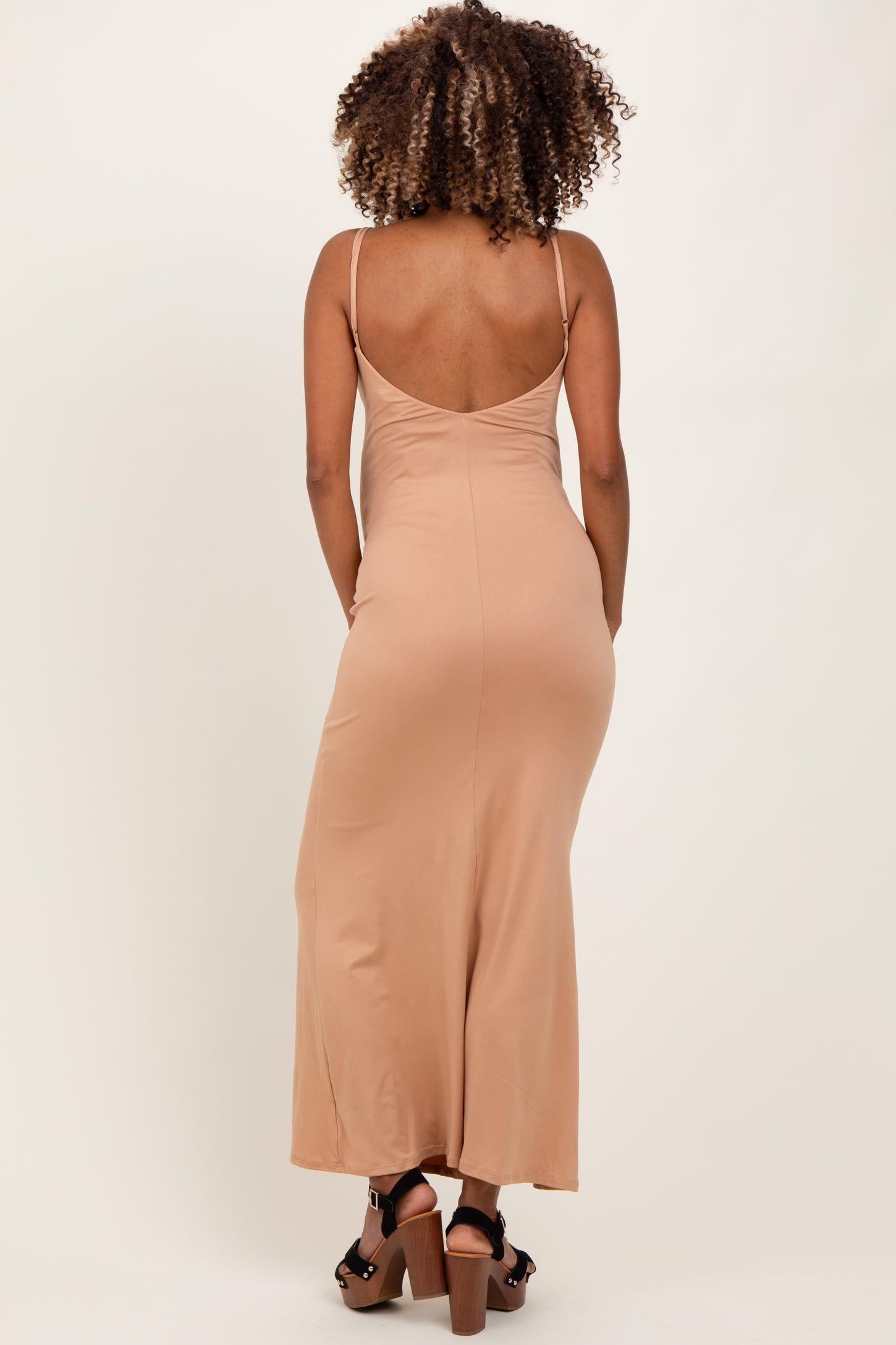 Beige Backless Fishtail Sleeveless Maternity Maxi Dress