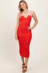 Red Contrast Trim Keyhole Cutout Midi Dress