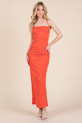 Orange Ruched Double Layered Maternity Maxi Dress