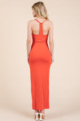 Orange Ruched Double Layered Maxi Dress