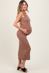Taupe V-Neck Tank Maternity Maxi Dress