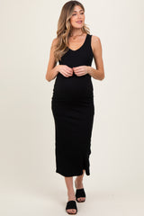 Black V-Neck Tank Maternity Maxi Dress