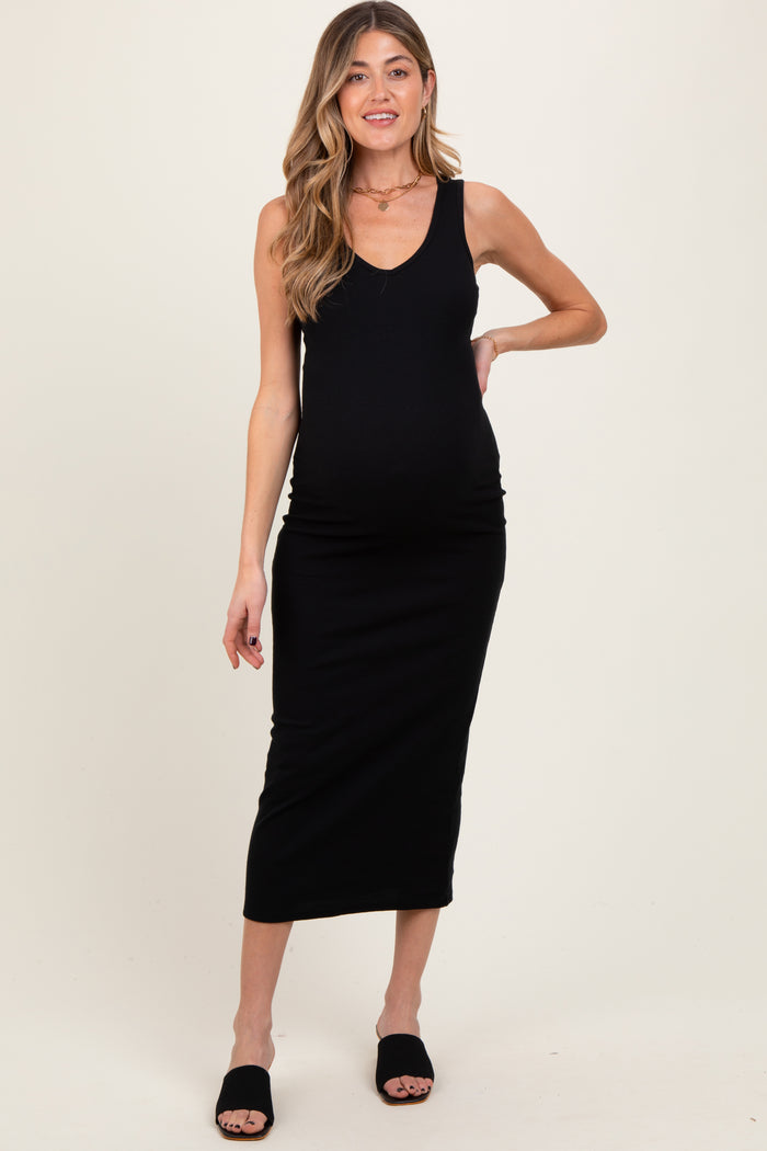 Black V-Neck Tank Maternity Maxi Dress