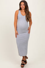 Heather Gray V-Neck Tank Maternity Maxi Dress