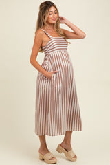Mocha Striped Sleeveless Maternity Midi Dress